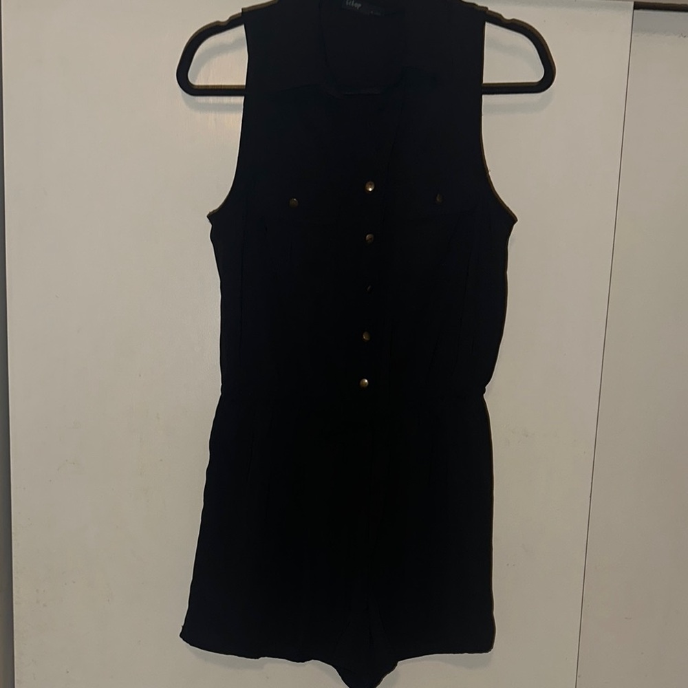 Navy Blue button down shorts romper